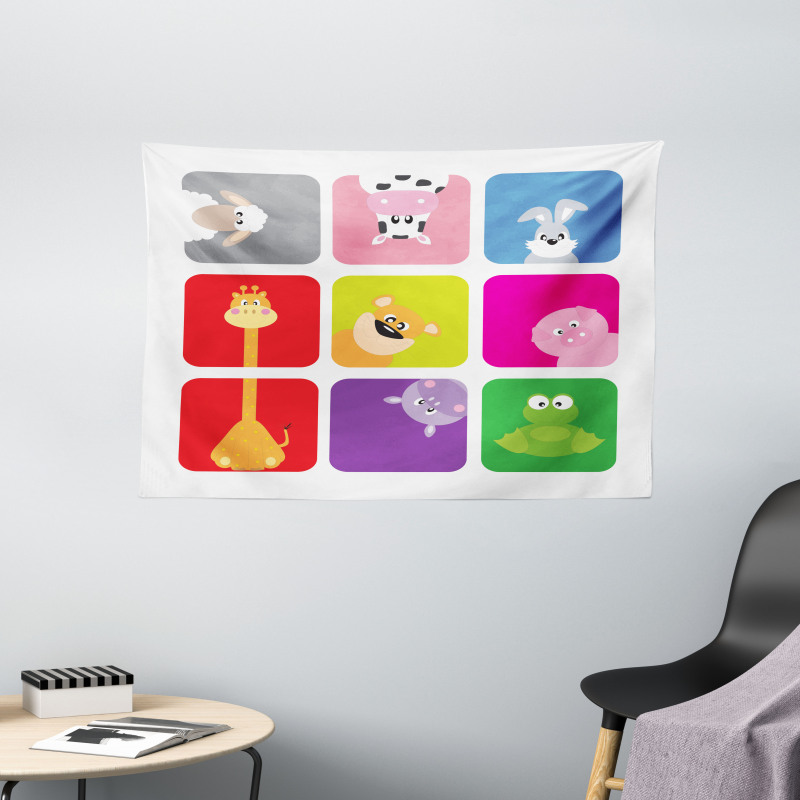Cartoon Colorful Frames Wide Tapestry