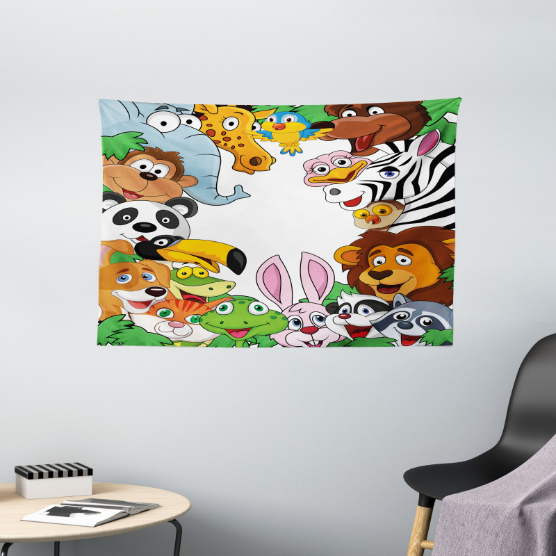 Tropical Jungle Animals Wide Tapestry