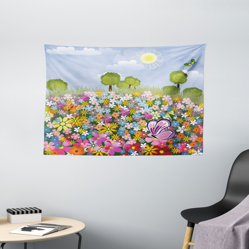 Spring Meadow Blossoms Wide Tapestry