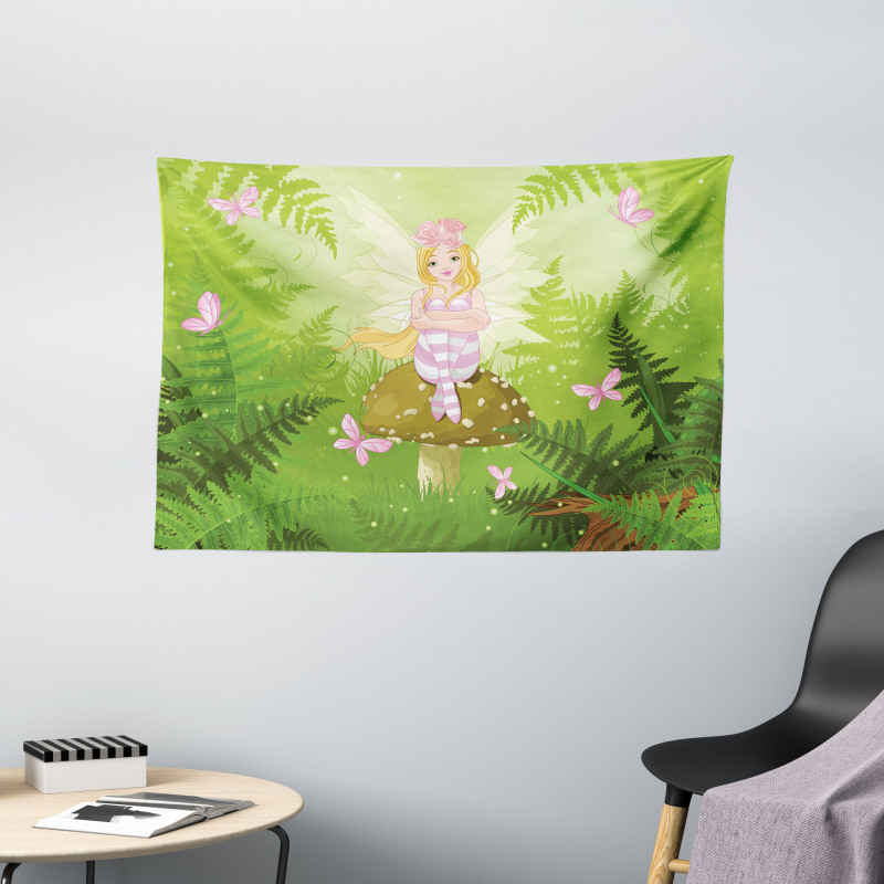 Fairy Girl Floral Hair Wide Tapestry