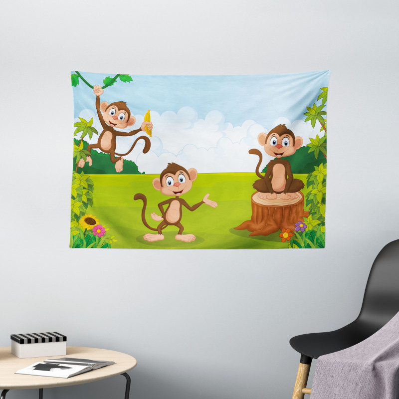 3 Monkeys Safari Wide Tapestry