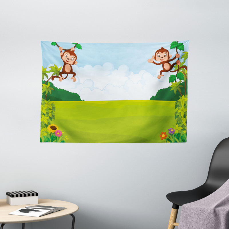 Monkeys on Vines Wide Tapestry