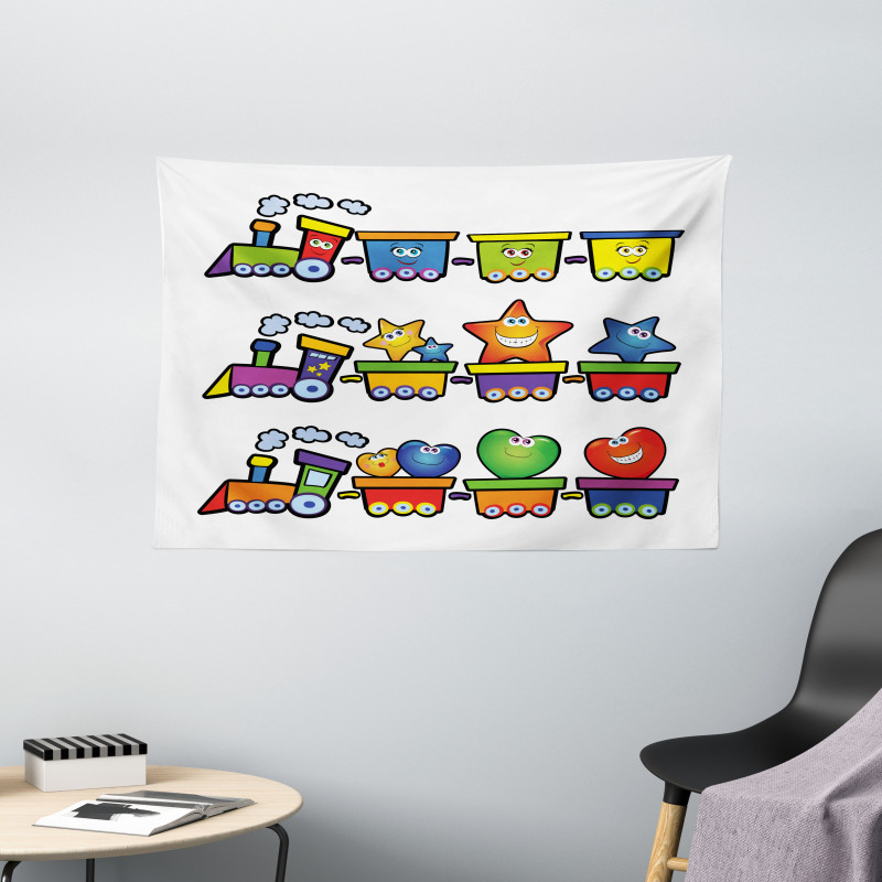 Cheerful Happy Trains Wide Tapestry