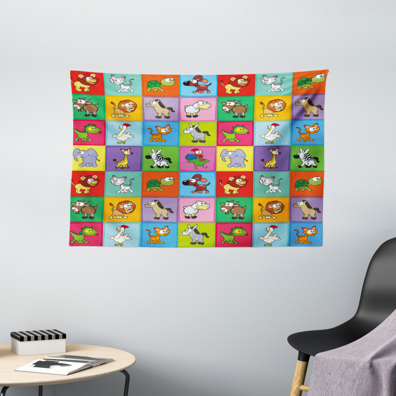 Funny Young Animals Wide Tapestry