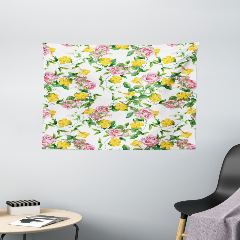 Bindweed Roses Wide Tapestry