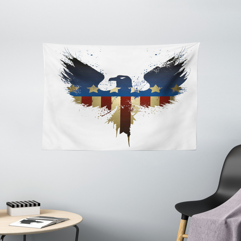 USA Flag Bird Silhouette Wide Tapestry
