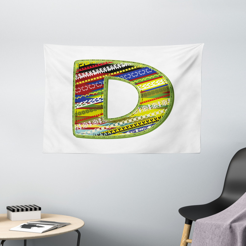 Letter Ornament Retro Wide Tapestry