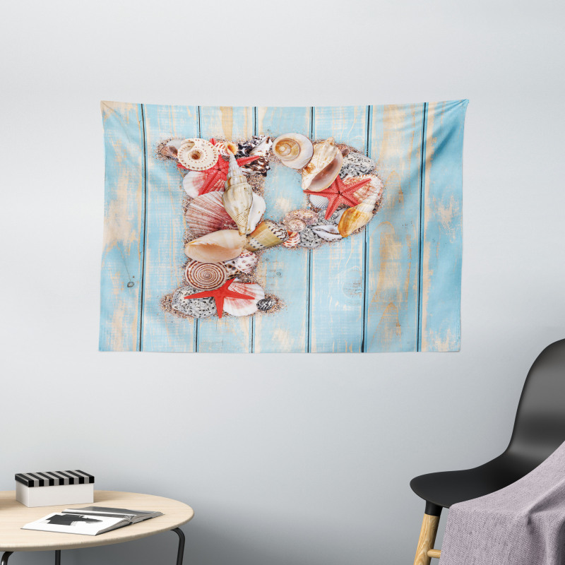 Ocean Elements Letter Wide Tapestry