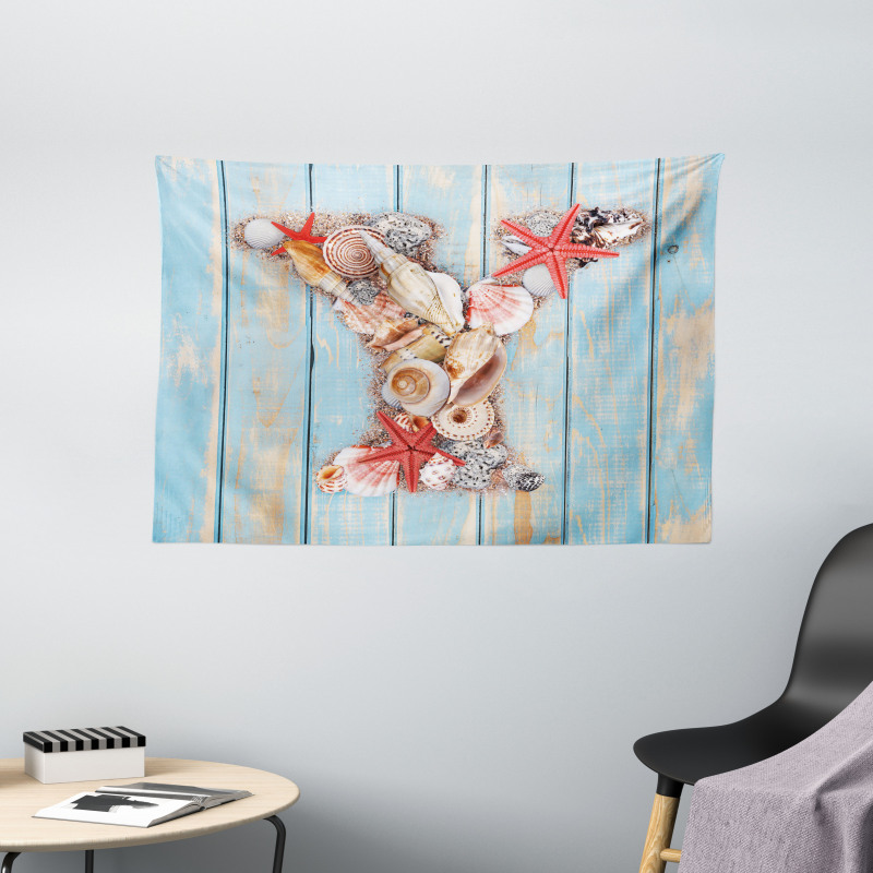 Aqua Typography Design Wide Tapestry