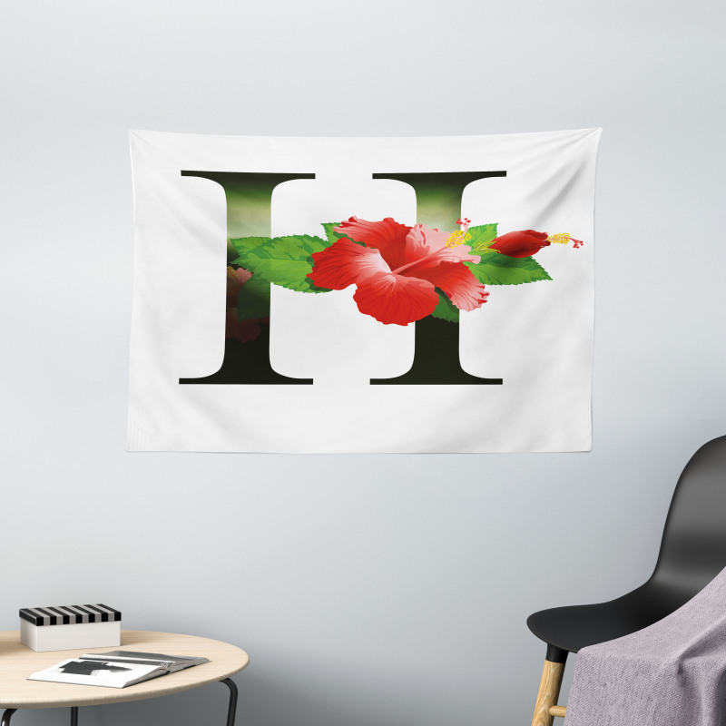Hibiscus Green Leaves Wide Tapestry
