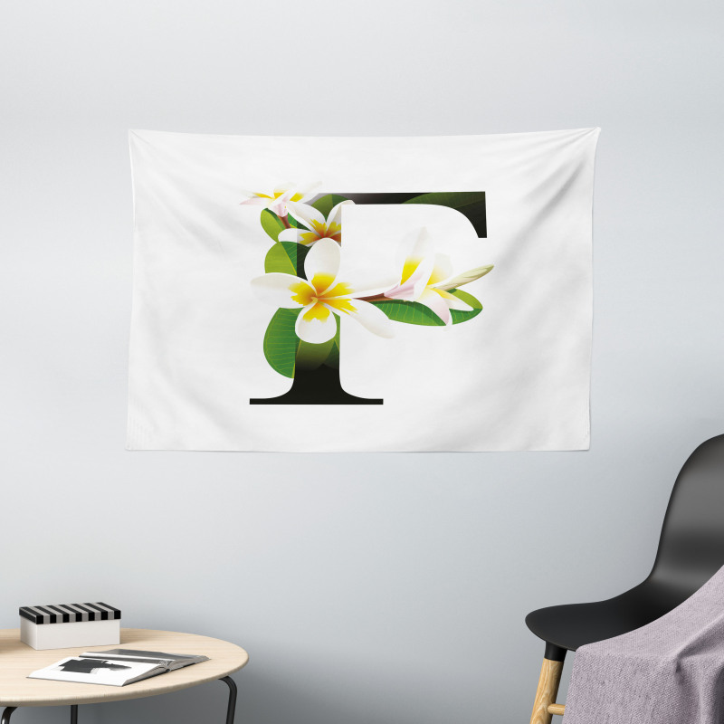 Frangipani Green Theme Wide Tapestry