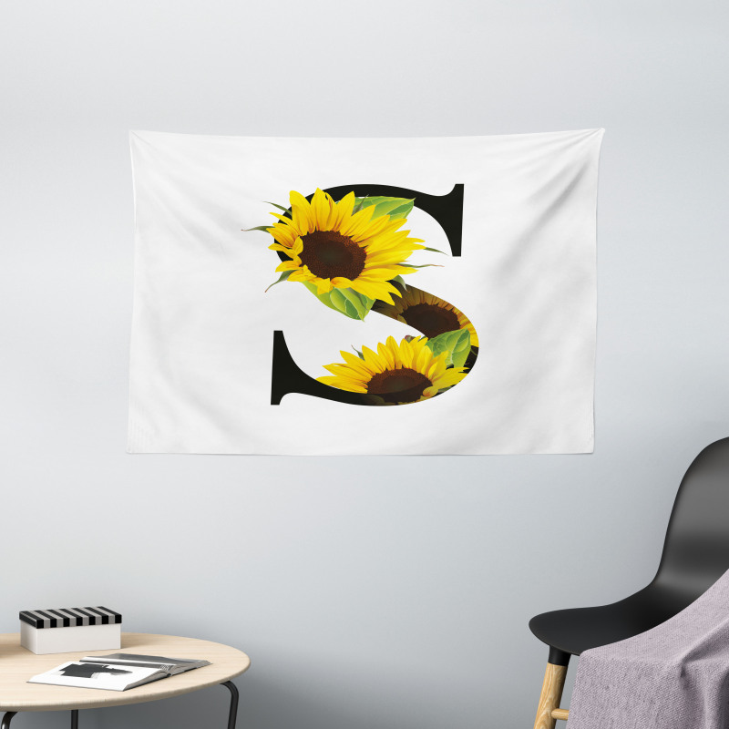 Sunflower Art Design Wide Tapestry
