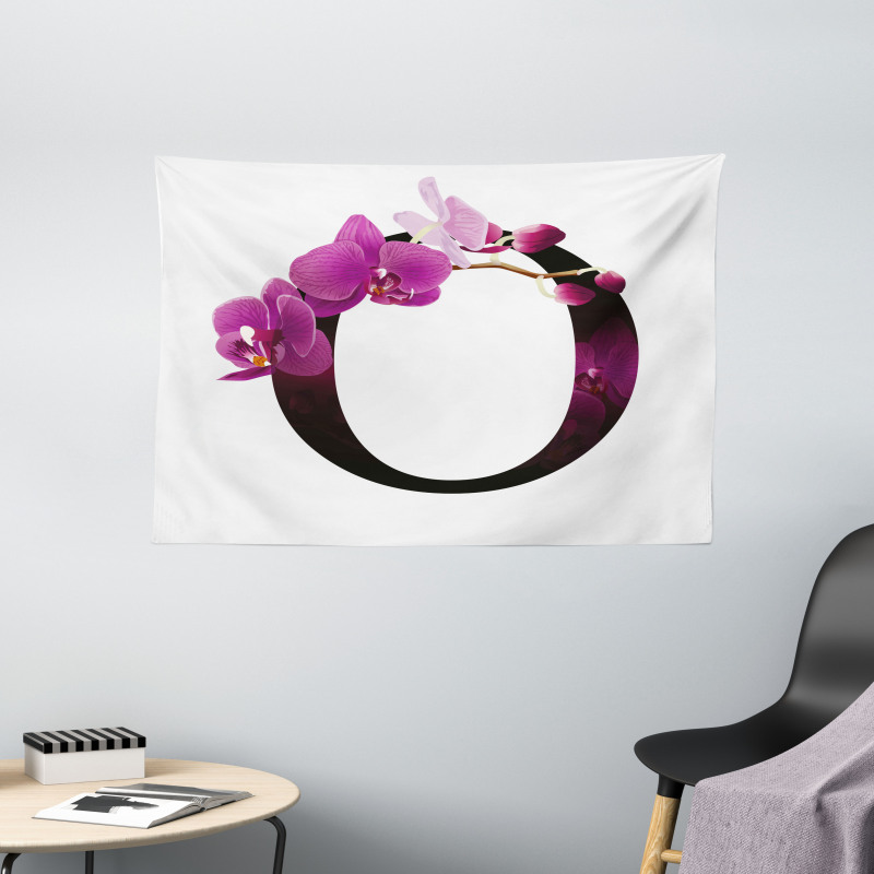 O Alphabet and Orchid Wide Tapestry