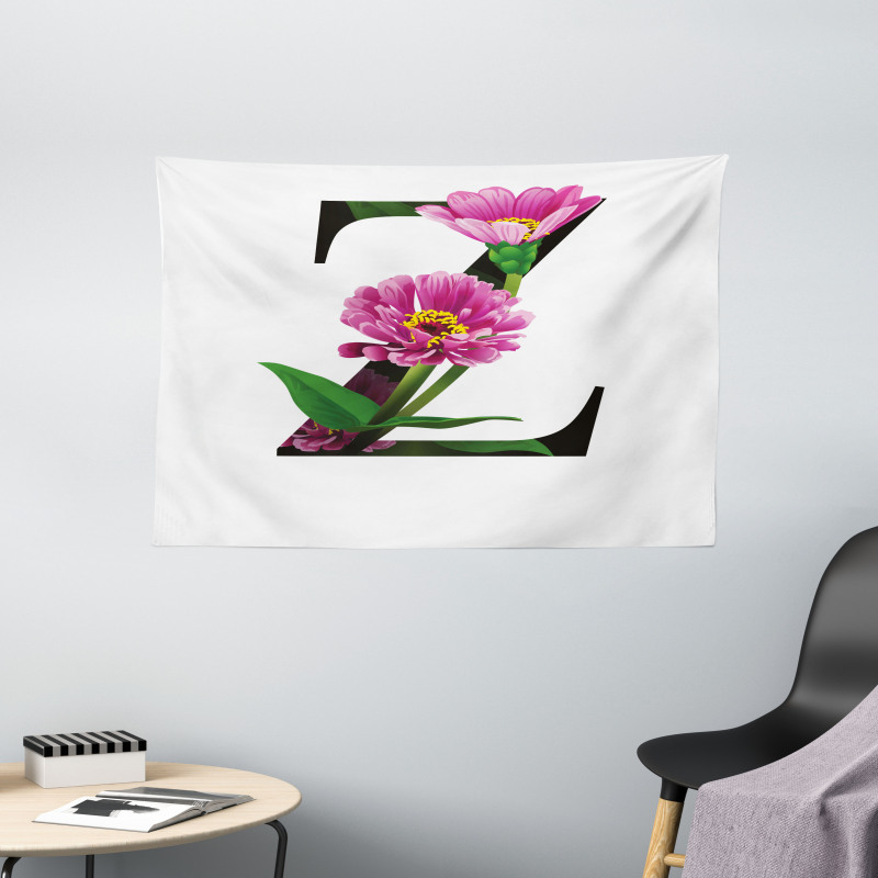 Zinnia Petals Leaves Z Wide Tapestry