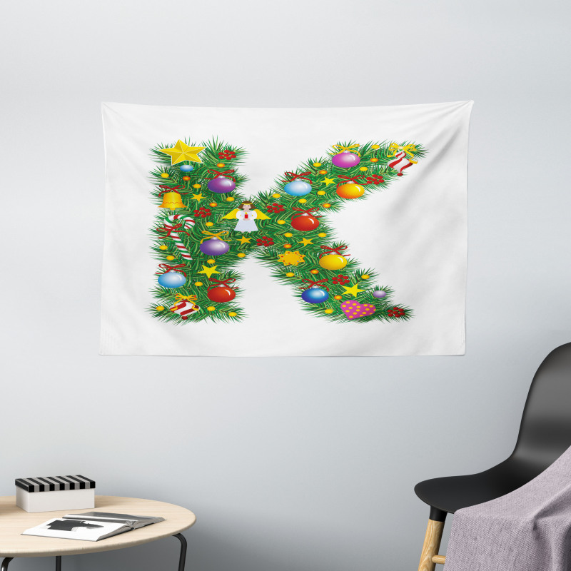 Tree Font Xmas Wide Tapestry