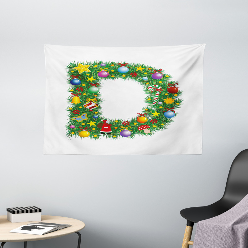 Happy Christmas Pine Wide Tapestry