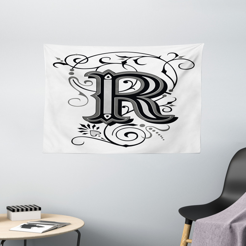 Antique R Typography Wide Tapestry