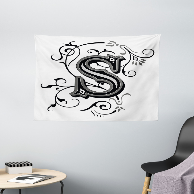 Monochrome Uppercase S Wide Tapestry