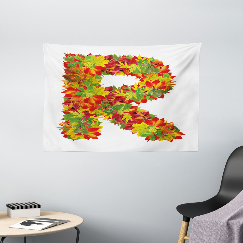 Floral R Maple Leaves Wide Tapestry