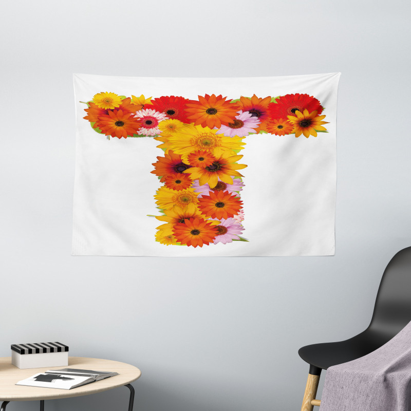 T Shaped Floral Design Wide Tapestry