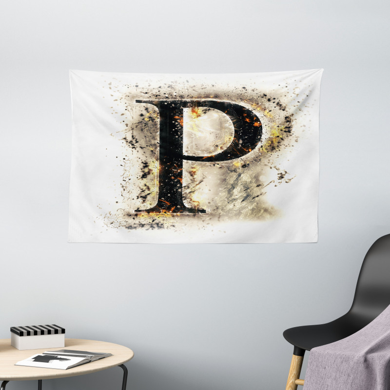 P Sign with Embers Wide Tapestry