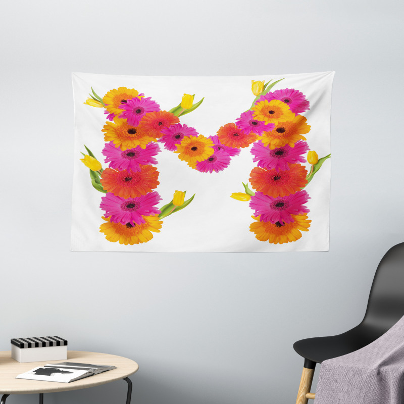 Gerbera Flowers Tulips Wide Tapestry