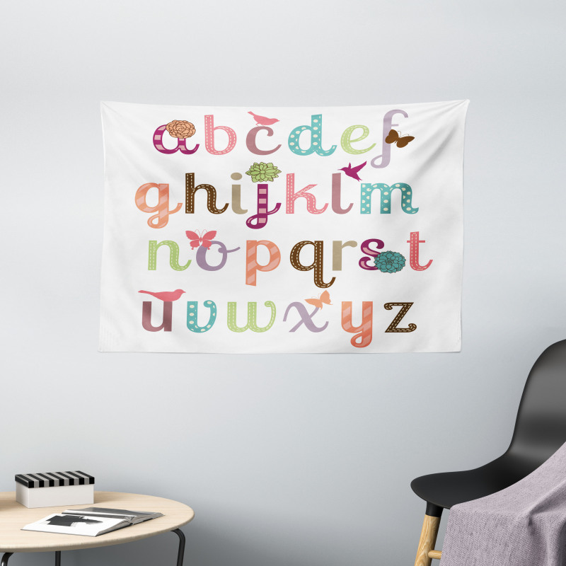 Girly Feminine Alphabet Wide Tapestry