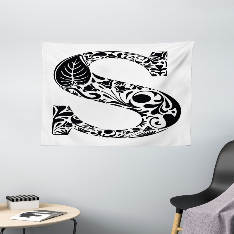 Floral Monochrome S Wide Tapestry