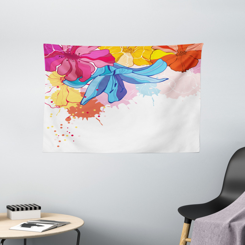 Vibrant Flowers Bloom Wide Tapestry