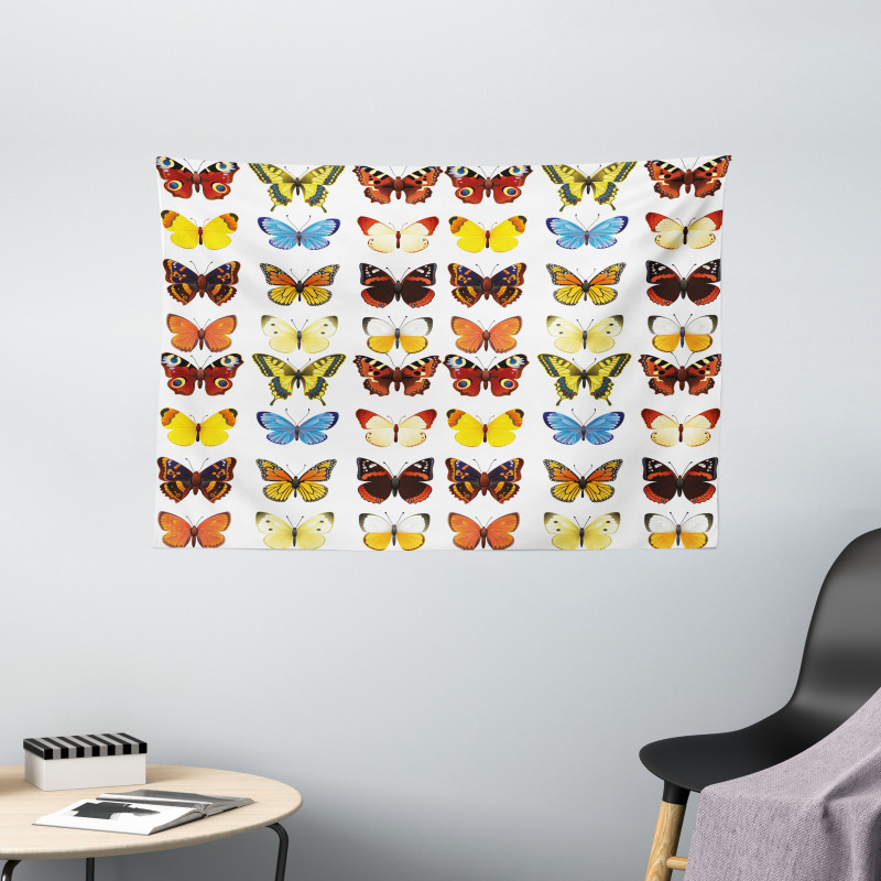 Butterflies Many Shapes Wide Tapestry