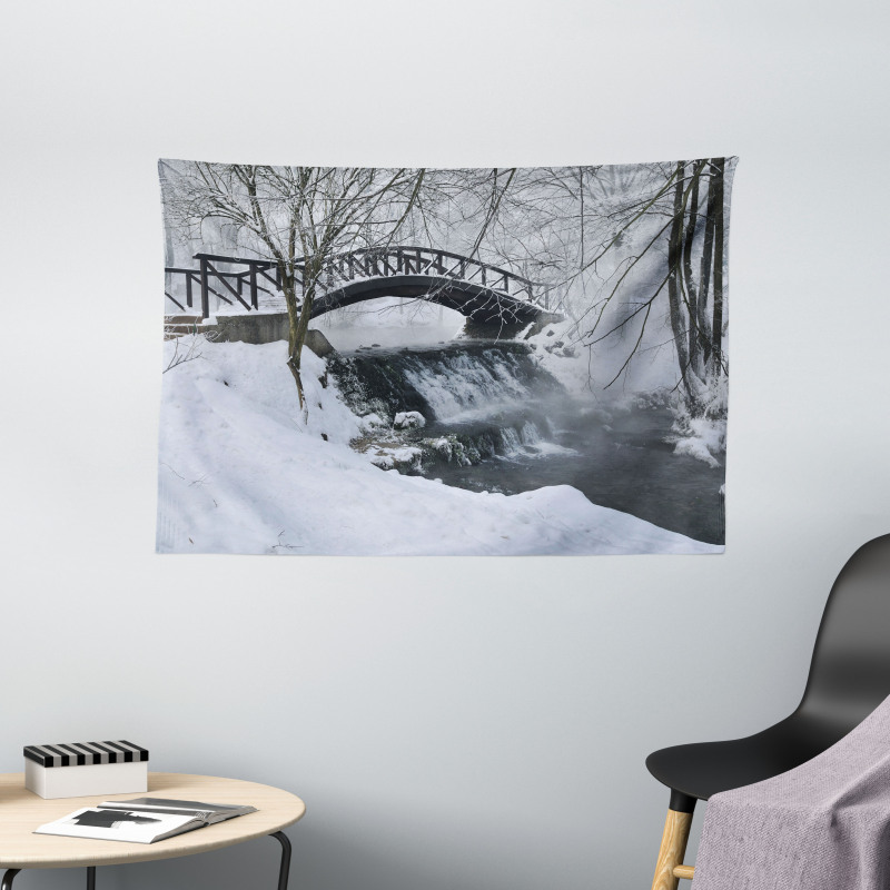 Wooden Bridge Cold River Wide Tapestry