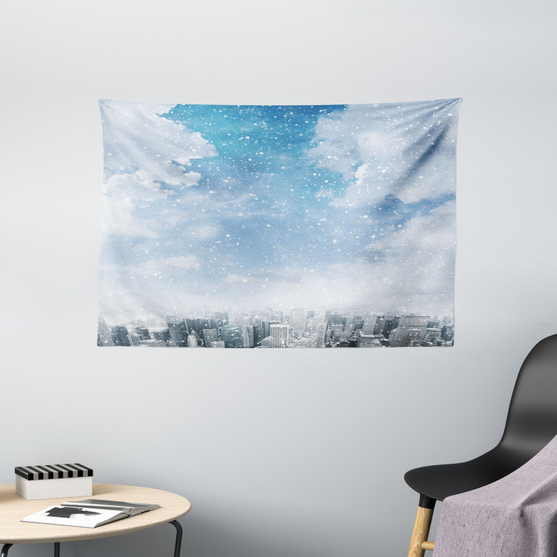 Snow Falling New York Wide Tapestry