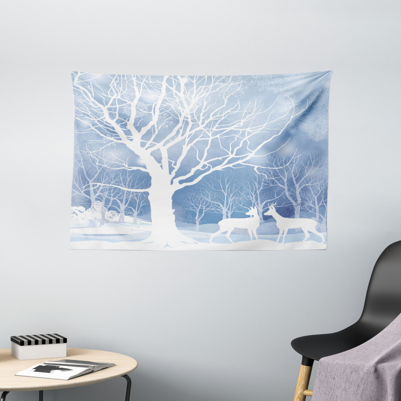 Abstract Winter Deer Wide Tapestry