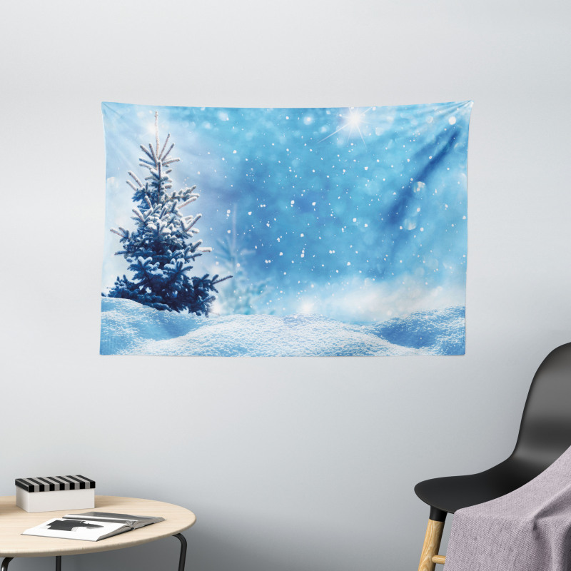Frozen Pine Snowflakes Wide Tapestry