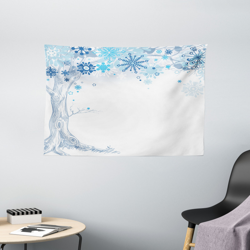 Abstract Tree Snowflakes Wide Tapestry