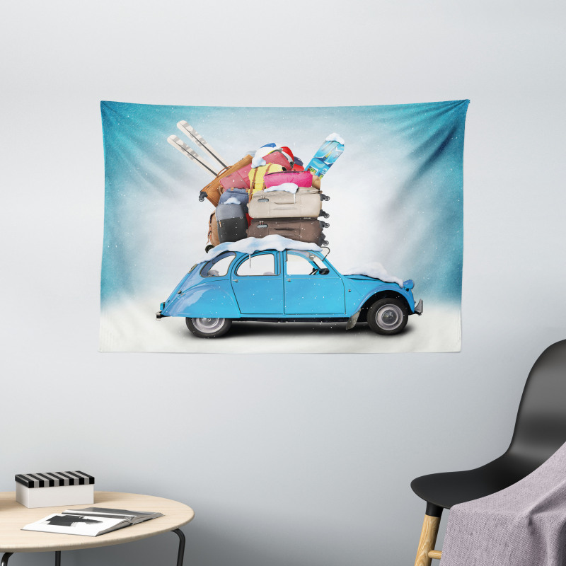Traveling Theme Holiday Wide Tapestry