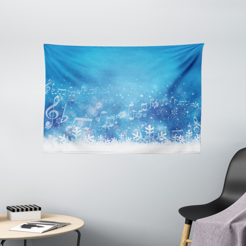 Music Notes Snowflakes Wide Tapestry