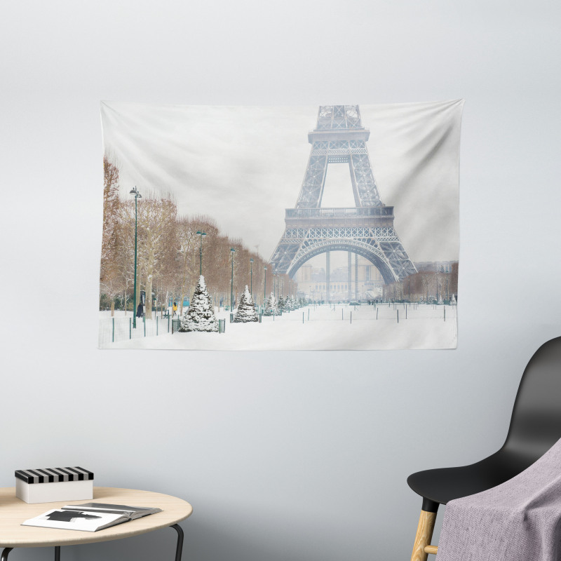 Eiffel Tower in Snow Wide Tapestry