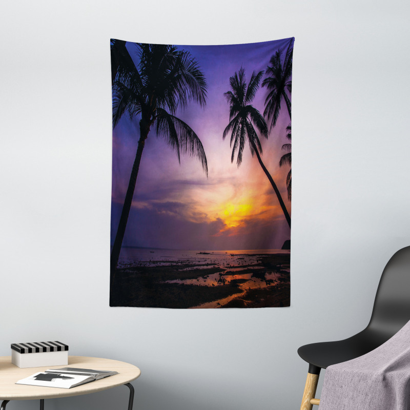 Vivid Twilight Palm Trees Tapestry