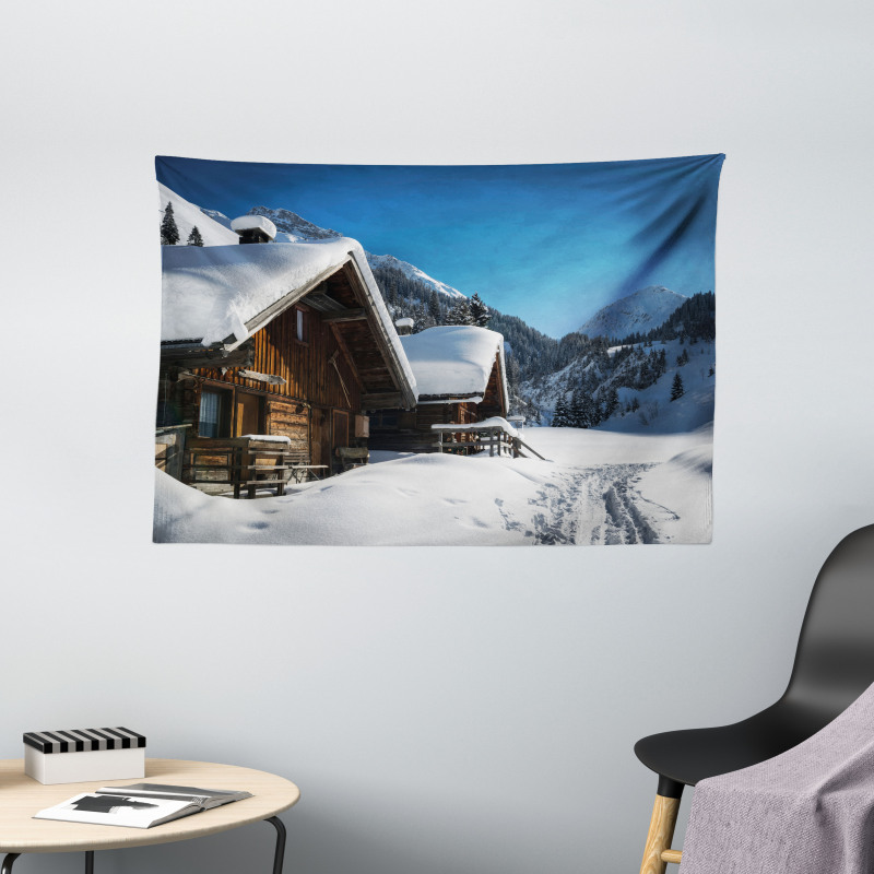 Houses Austria Mountains Wide Tapestry
