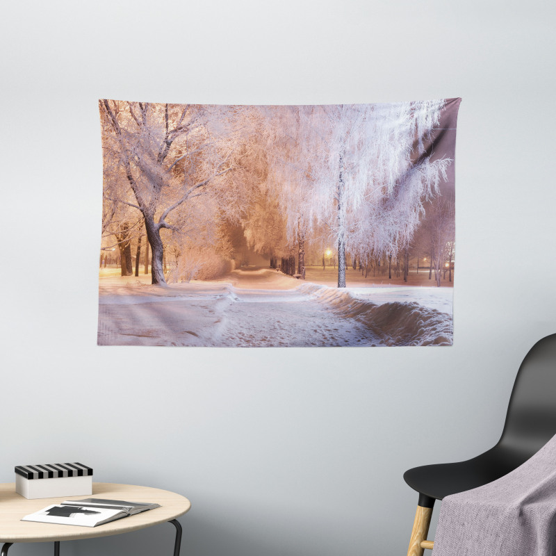 Night Scene Frozen Trees Wide Tapestry