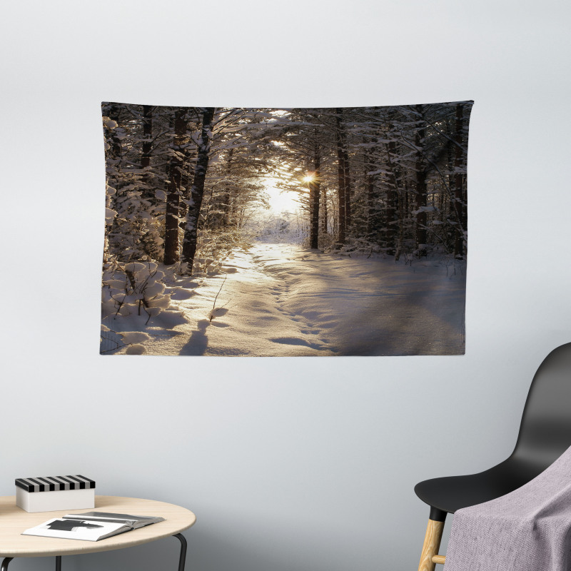 Christmas Snow Forest Wide Tapestry