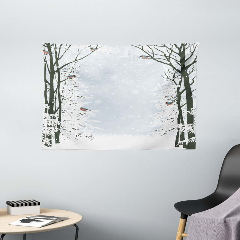 Trees Bullfinch Birds Wide Tapestry