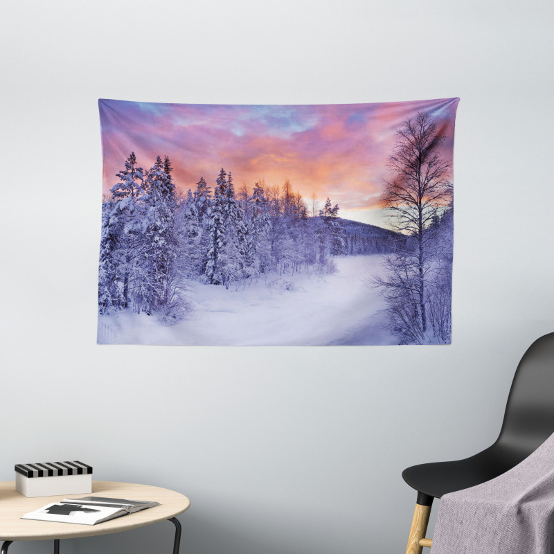 Frozen River Sunrise Wide Tapestry