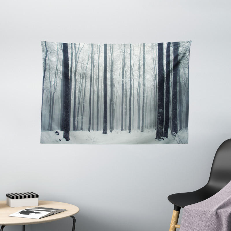 Foggy Mysterious Woods Wide Tapestry
