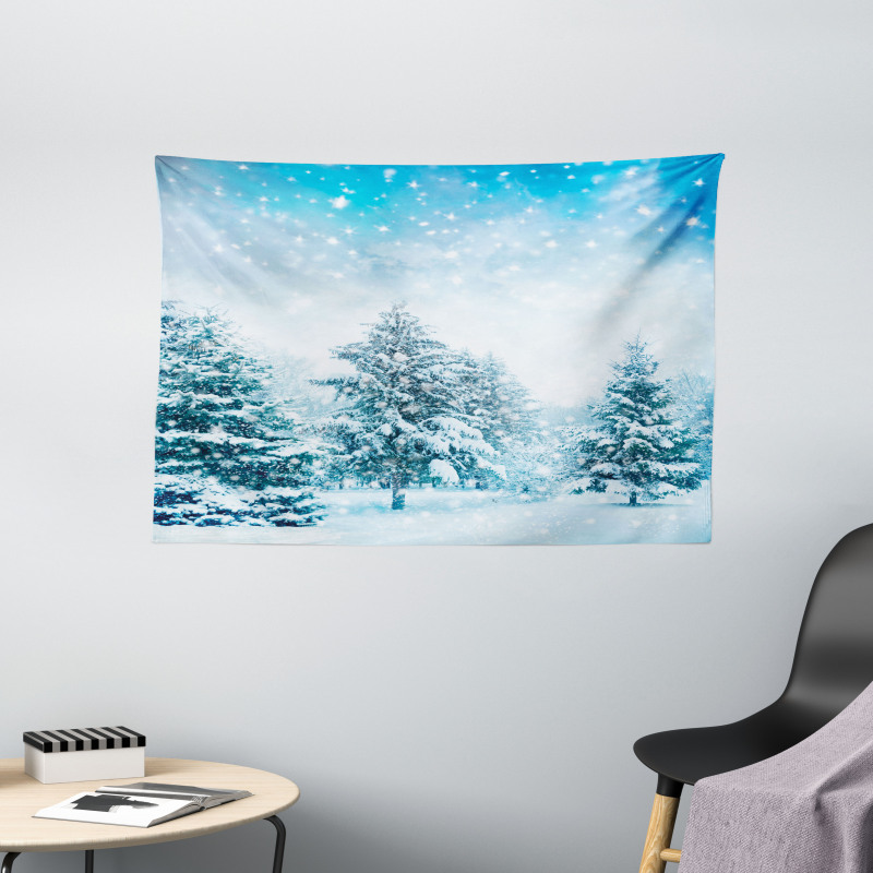 Fir Trees Mountainside Wide Tapestry