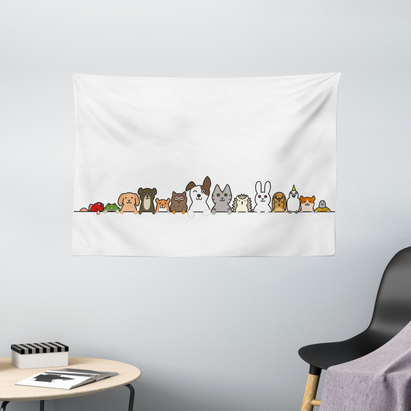 Domestic Pets Funny Wide Tapestry