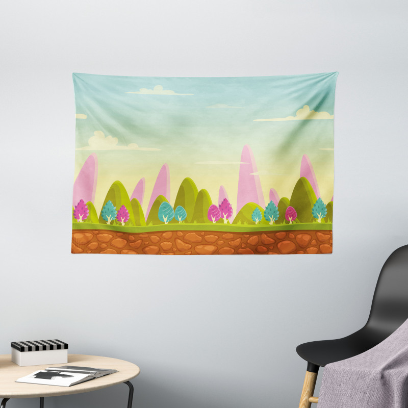 Fantasy Cartoon Illustration Wide Tapestry