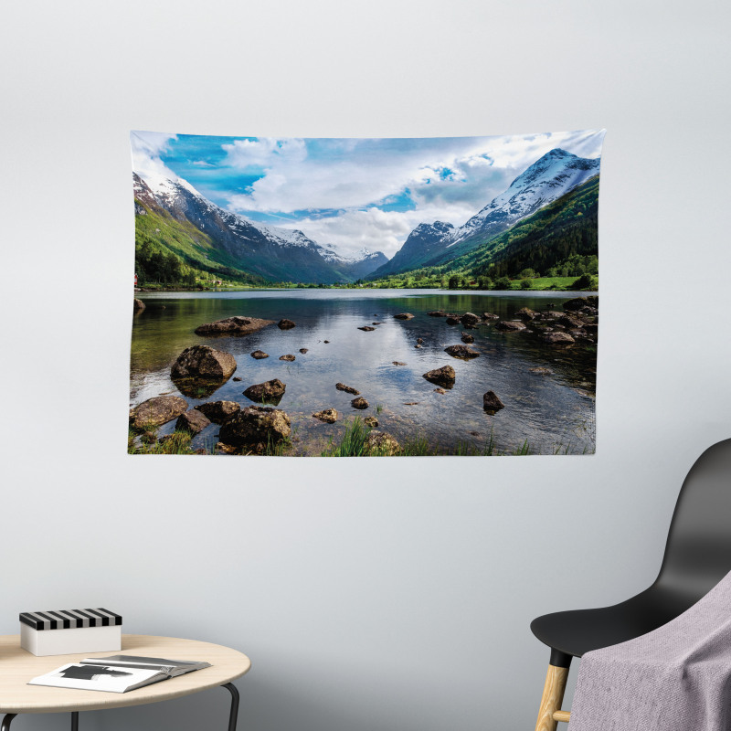 River Open Sky Norway Wide Tapestry