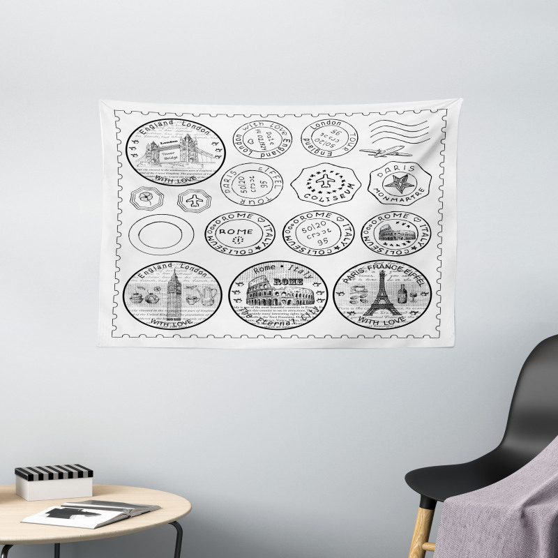Stamps Famous Landmarks Wide Tapestry